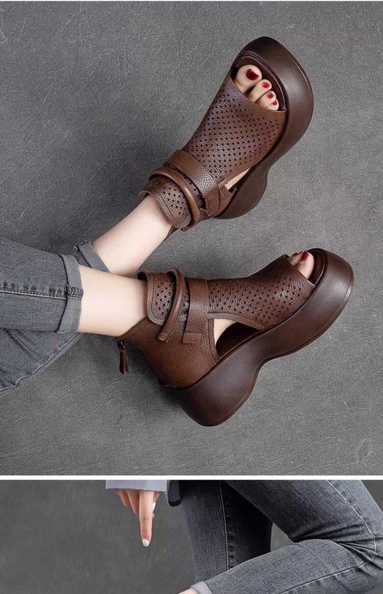 Sandalias Romanas De Cuero Para Mujer Con Plataforma Y Tacón_voghion.com
