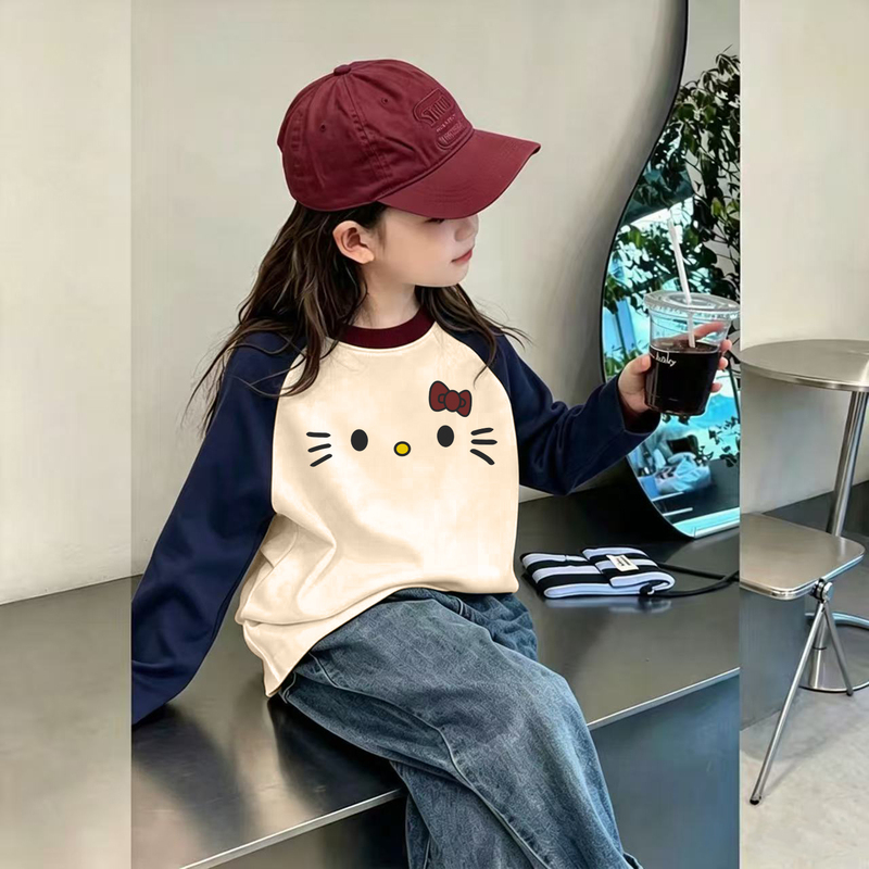 Middle and Large Children 2026 New Apricot-Colored Autumn Pure Cotton Loose Spliced Long-Sleeved T-Shirt for Girls, Children, and Students as a Base Layer Shirt Middle and Large Children 2026 New Apricot-Colored Autumn Pure Cotton Loose Spliced Long-Sleeved T-Shirt for Girls, Children, and Students as a Base Layer Shirt