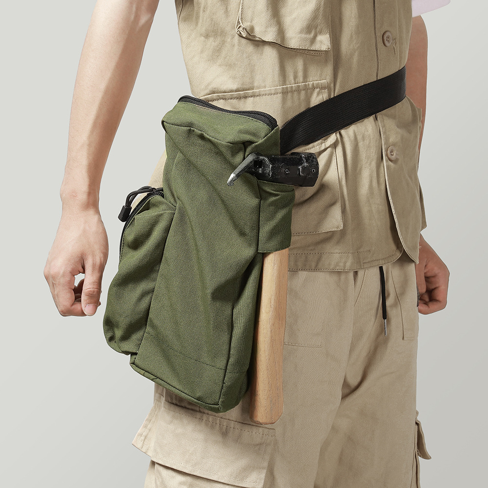 Outdoor Camping Portable Multifunction Tent Ground Nail Containing Bag Tool Accessories Debris Canvas Army Green Chest Pocket