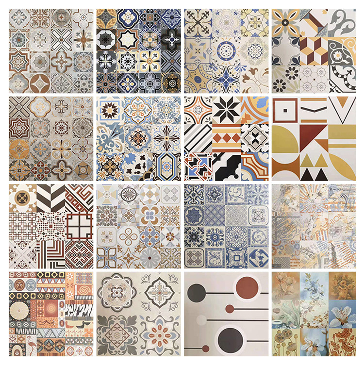 Mediterranean Makeup Room Balcony Antique Cement Flowers Brick 600 Living room Bedroom Dining Room Floor Tiles Café Background Wall