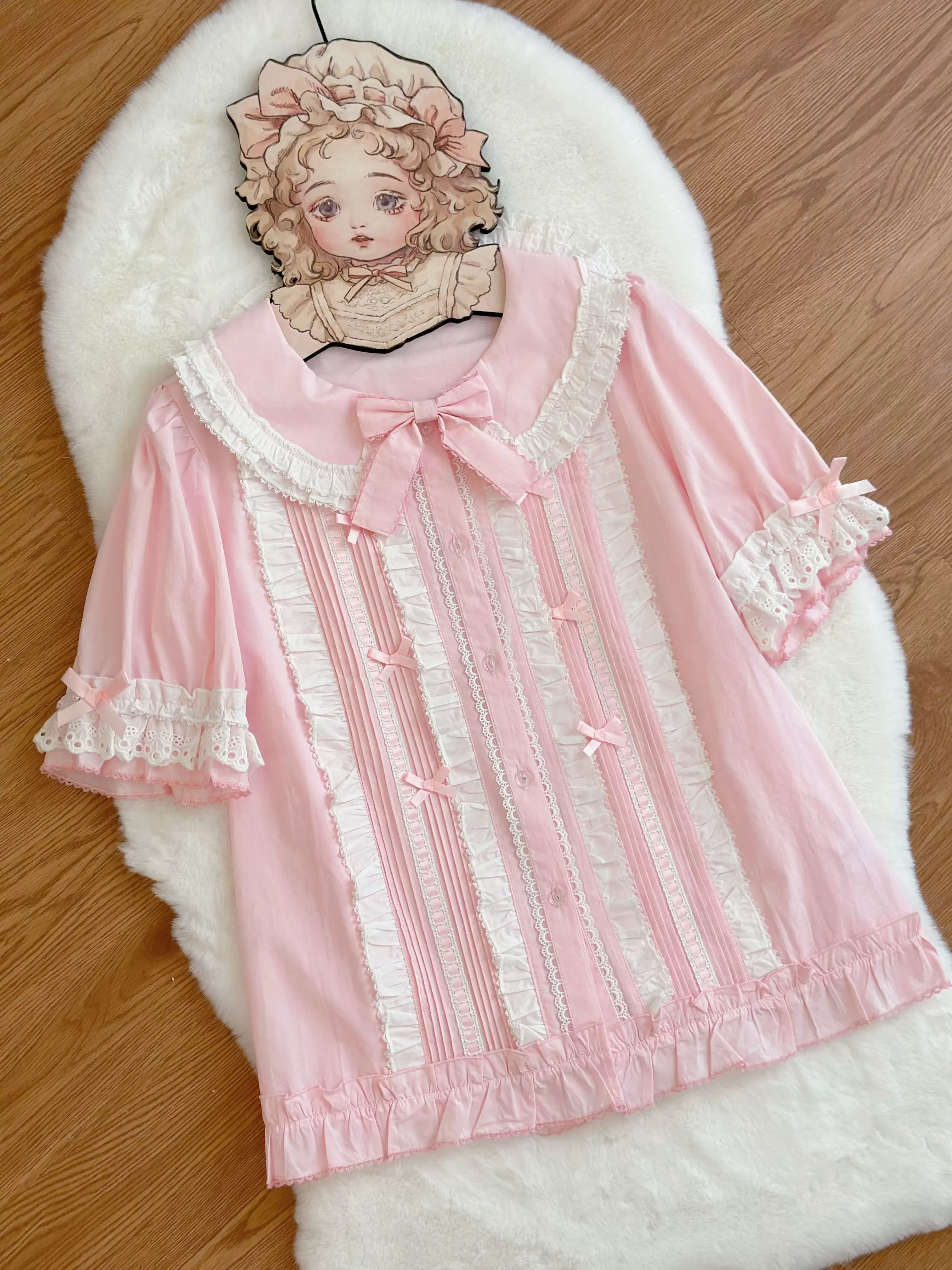Хлопковая органза, сорочка, стиль Лолита, с коротким рукавом