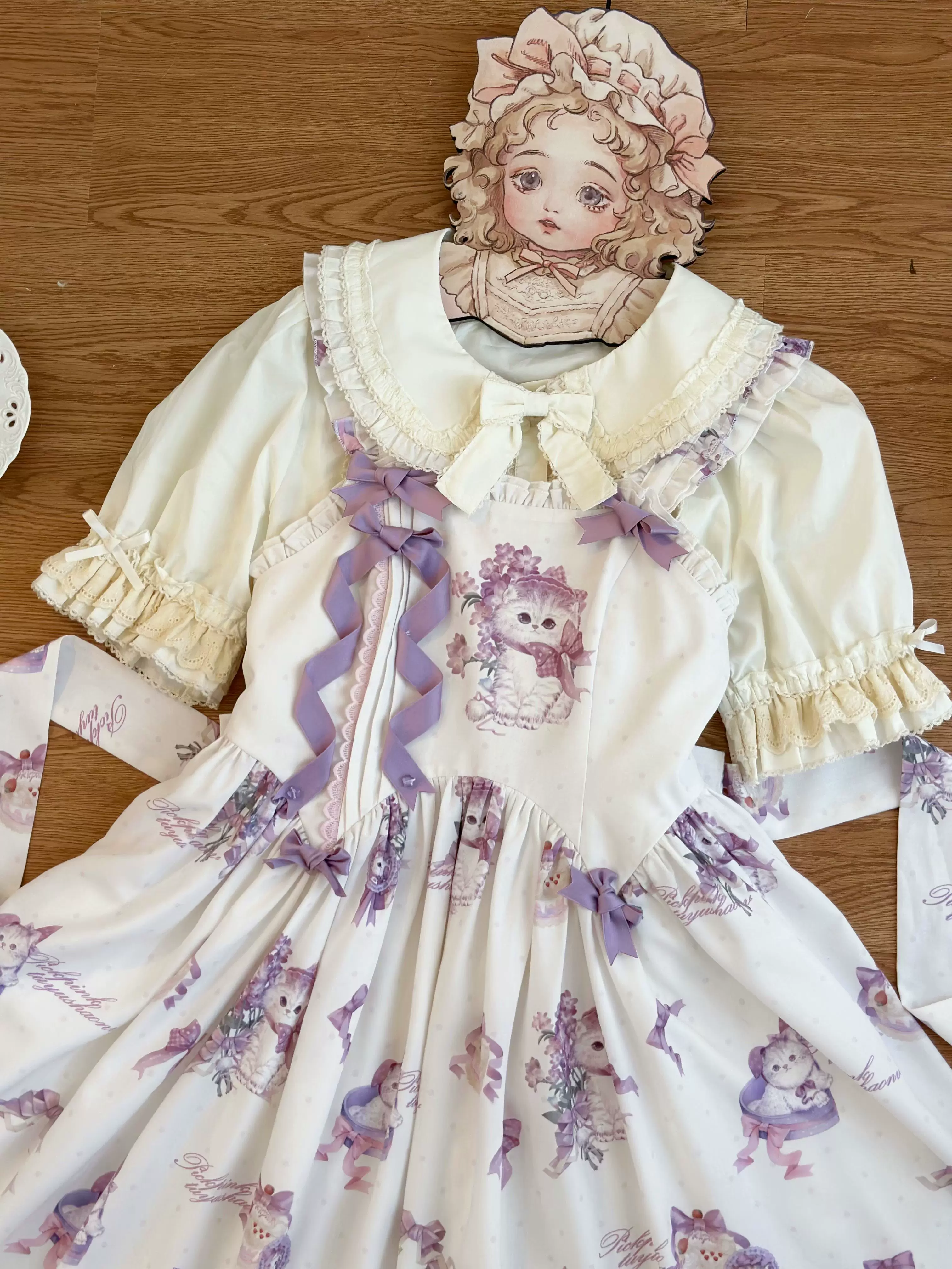 Рубашка, осень длинный рукав, (Физики), стиль Лолита, с коротким рукавом