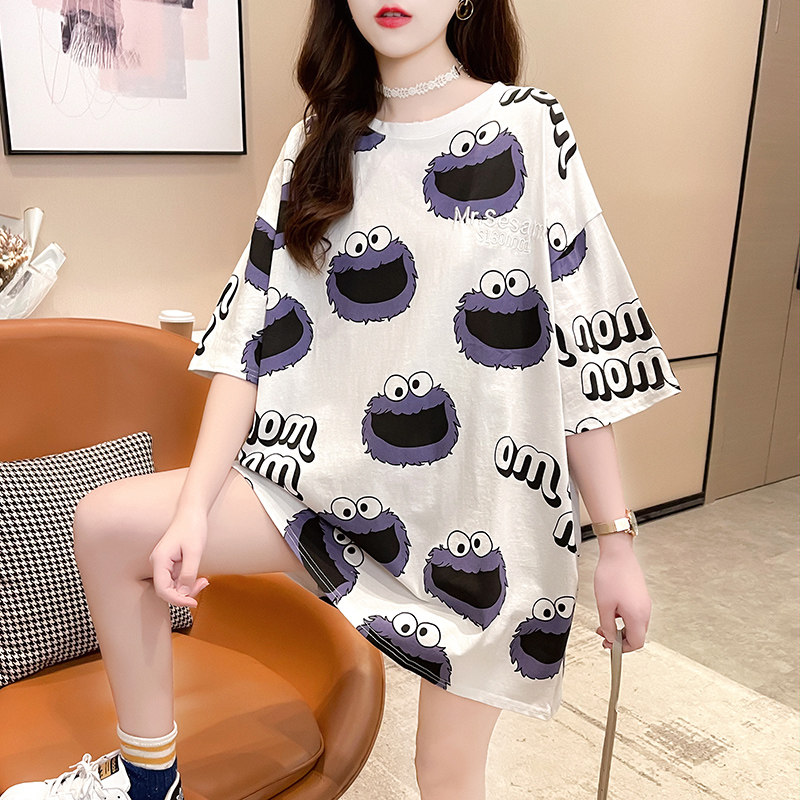2021 Summer new medium long version t Sizes Women Large Size Women's Clothes Pregnant Women Loose Blouses Veil Korean version pure cotton short sleeves