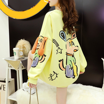 Early autumn pregnant woman Belly Belly Woman Loose Big Code Printed Splicing Fall Slim long sleeve T-shirt Korean version of the long clothing