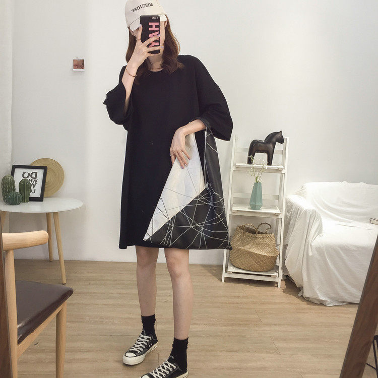 2021 pure color short sleeve T-shirt with long version large size for women with loose blouses for pregnant women The Korean version