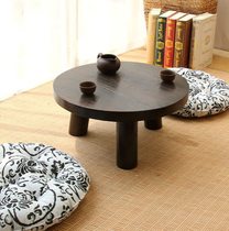 Round burnt Tung wood bay window table Tatami round small table Mini small round table Simple solid wood bay window small coffee table