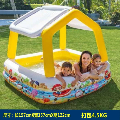 Intex, квадратный бассейн, детский надувной замок, солнцезащитный крем, средство для принятия ванны, игрушка, увеличенная толщина