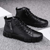 Shoes mens winter new fashion Korean version trend casual high-top leather shoes leather wild middle-top mens Martin boots