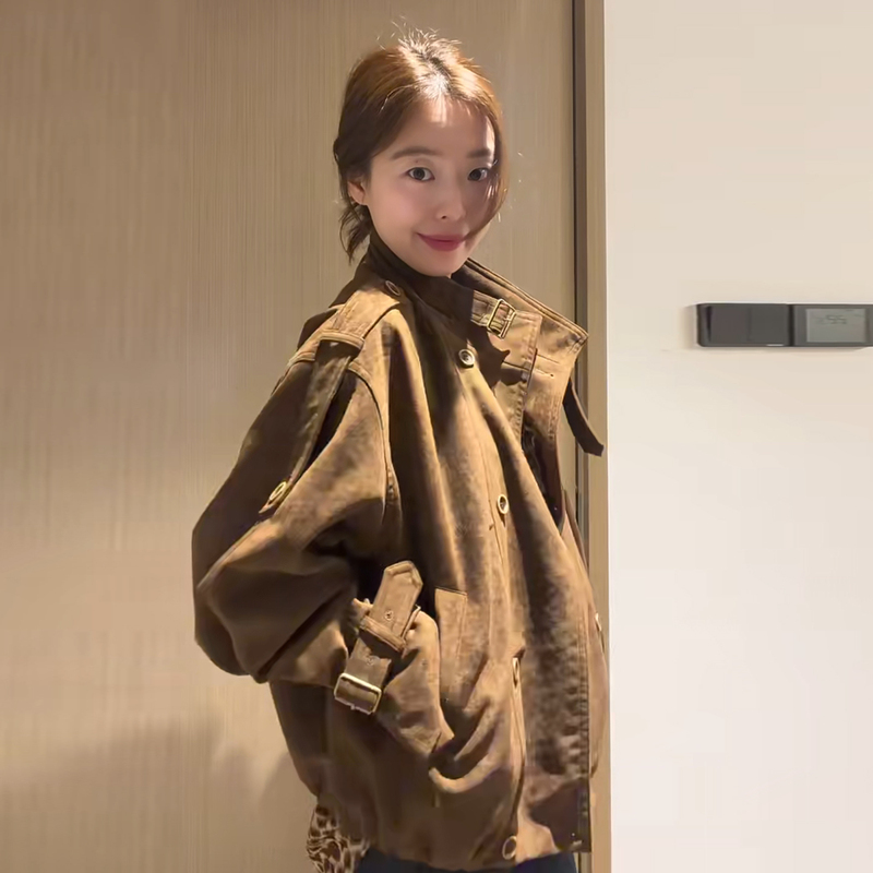 Brown Double-Breasted Suede Trench Coat for Women, 2026 Autumn New Style, Petite Short Korean Retro Jacket Brown Double-Breasted Suede Trench Coat for Women, 2026 Autumn New Style, Petite Short Korean Retro Jacket