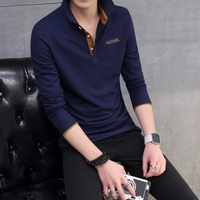 Phiên bản Hàn Quốc của xu hướng nam đẹp trai mặc quần áo mùa thu học sinh dài tay áo thun dài trục cơ sở áo polo nhỏ áo thun đen nam