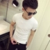 Mùa hè áo sơ mi nam bó sát áo thun ngắn tay bên trong sân vườn cổ áo trắng tinh khiết áo thun nam cổ chữ T đơn sắc áo thun nam  Áo phông ngắn