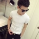 Mùa hè áo sơ mi nam bó sát áo thun ngắn tay bên trong sân vườn cổ áo trắng tinh khiết áo thun nam cổ chữ T đơn sắc áo thun nam 
