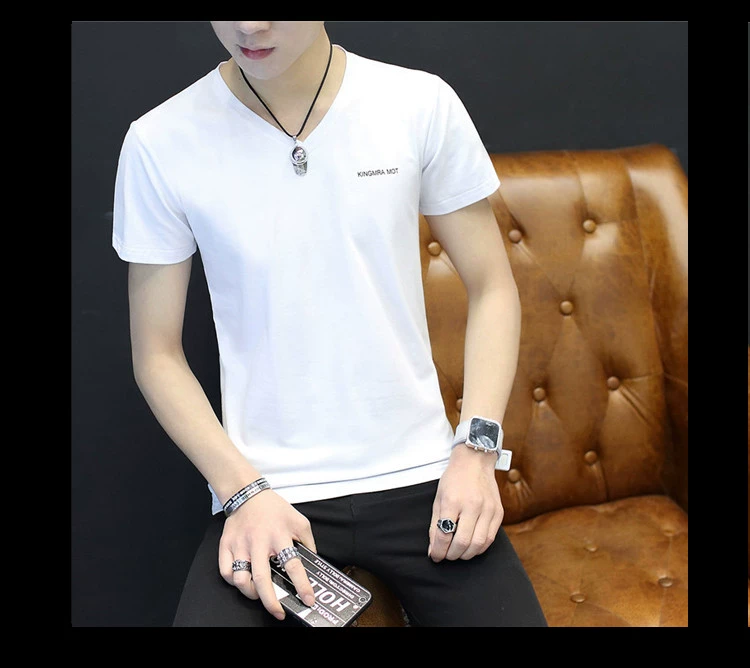 2018 mới đẹp trai quần áo ngắn nam áo thun ngắn tay 丅 桖 cotton mùa hè nửa tay nửa nam 	áo thun nam body