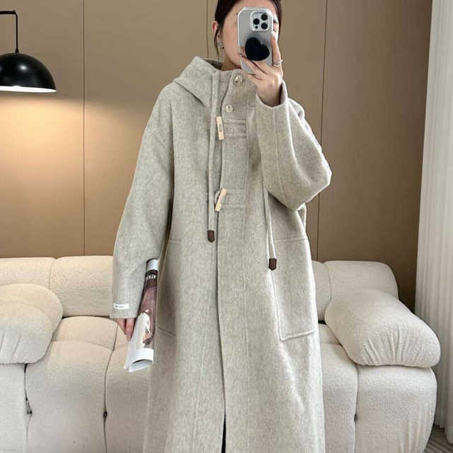 Long double-sided wool coat Korean hood