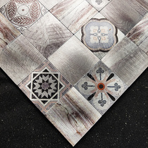 Wood grain pattern retro mosaic wall stickers TV background wall tiles flower pieces Self-adhesive self-adhesive European imitation solid wood stickers