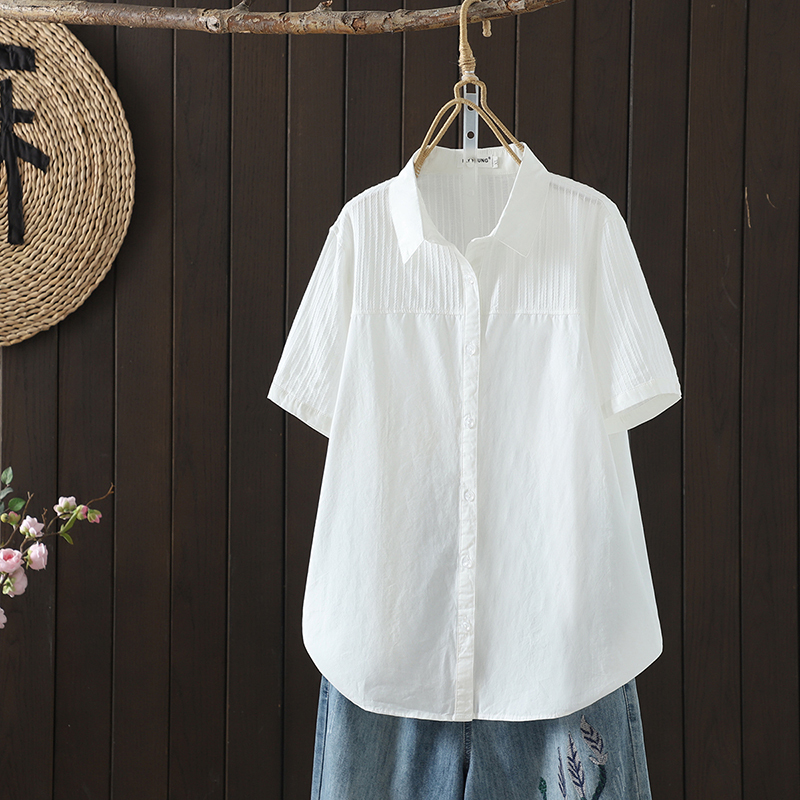 European Style White Short-Sleeved Shirt for Women, Layered Look, 2025 New Summer Pure Cotton Formal Wear, Professional, Light Luxury, High-End Feel, Plus Size European Style White Short-Sleeved Shirt for Women, Layered Look, 2025 New Summer Pure Cotton Formal Wear, Professional, Light Luxury, High-End Feel, Plus Size