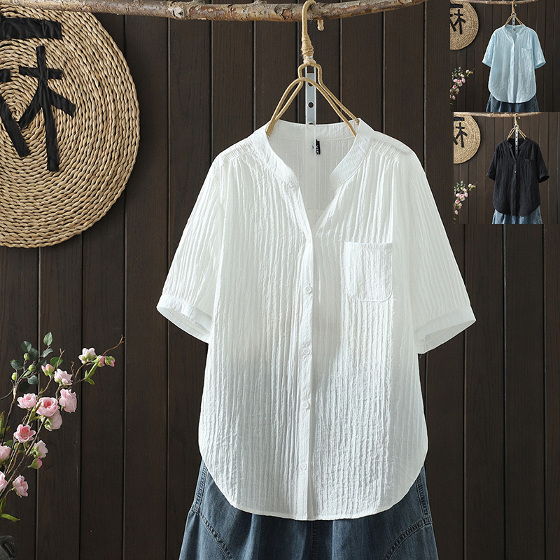 European Style V-Neck Short-Sleeved White Shirt for Women, High-End, Loose-Fitting, Summer 2025 New Style, Unique Top, Blouse, Shirt European Style V-Neck Short-Sleeved White Shirt for Women, High-End, Loose-Fitting, Summer 2025 New Style, Unique Top, Blouse, Shirt