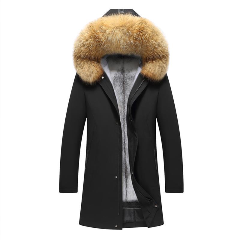 Spring New Style Parka for Men with Mink Lining, Mid-Length Fur Integrated Mink Coat, Thick Fur Coat with Fur Sleeves
