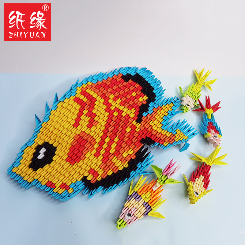 Paper edge handmade triangle insert underwater world marine life rainbow fish origami material paper tropical fish material package