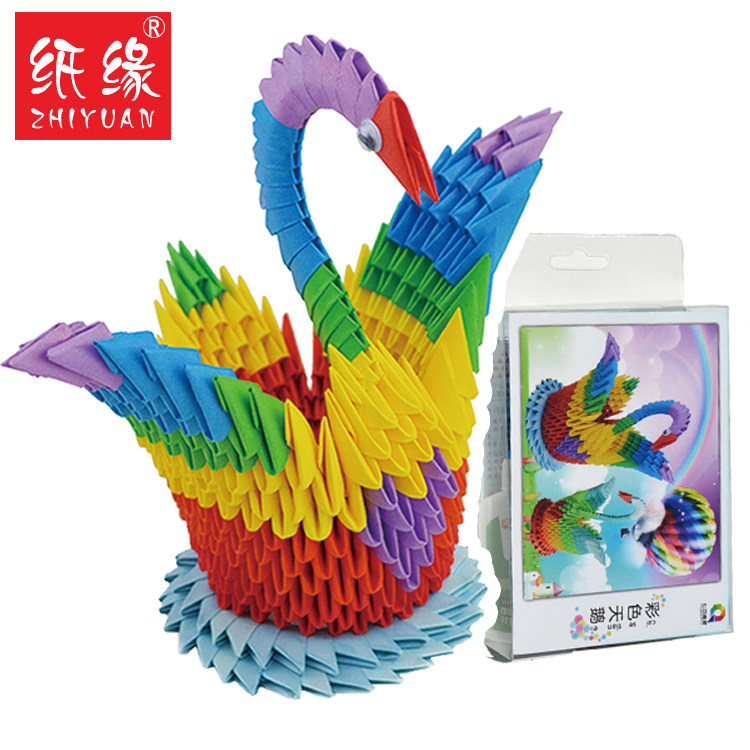 Paper edge handmade triangle insert DIY triangle insert Origami video tutorial package Learn Rainbow color Swan material package