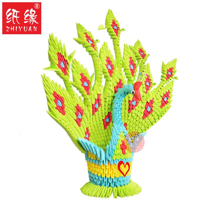 Triangle insert origami material paper peacock handmade origami DIY student competition green peacock open screen peacock material package