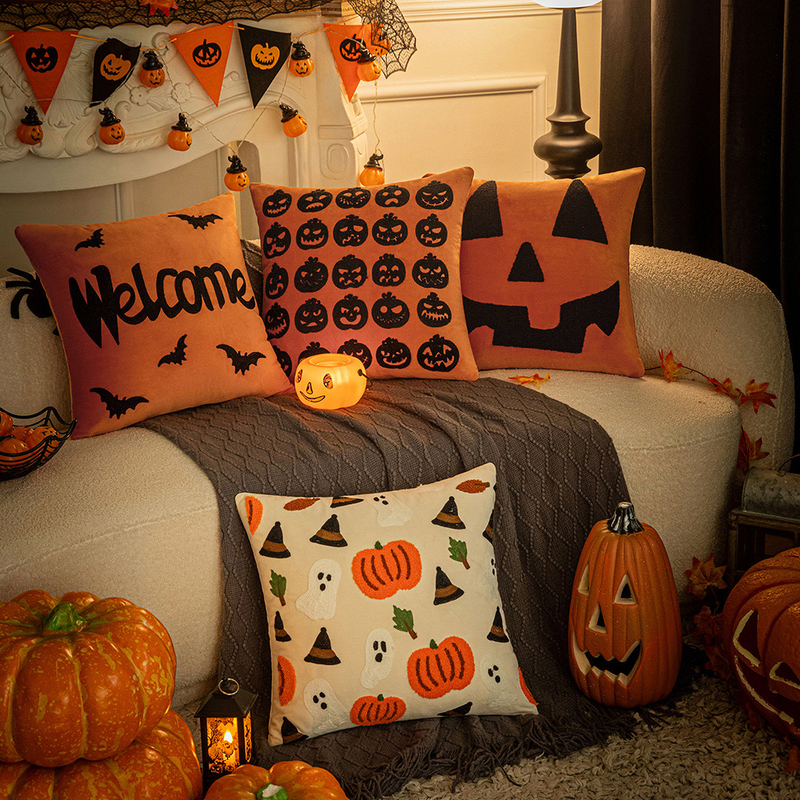 Halloween Embroidered Pillow Pumpkin Living Room Sofa Festive Atmosphere Decoration Halloween Series Cushion Three-Dimensional Printing