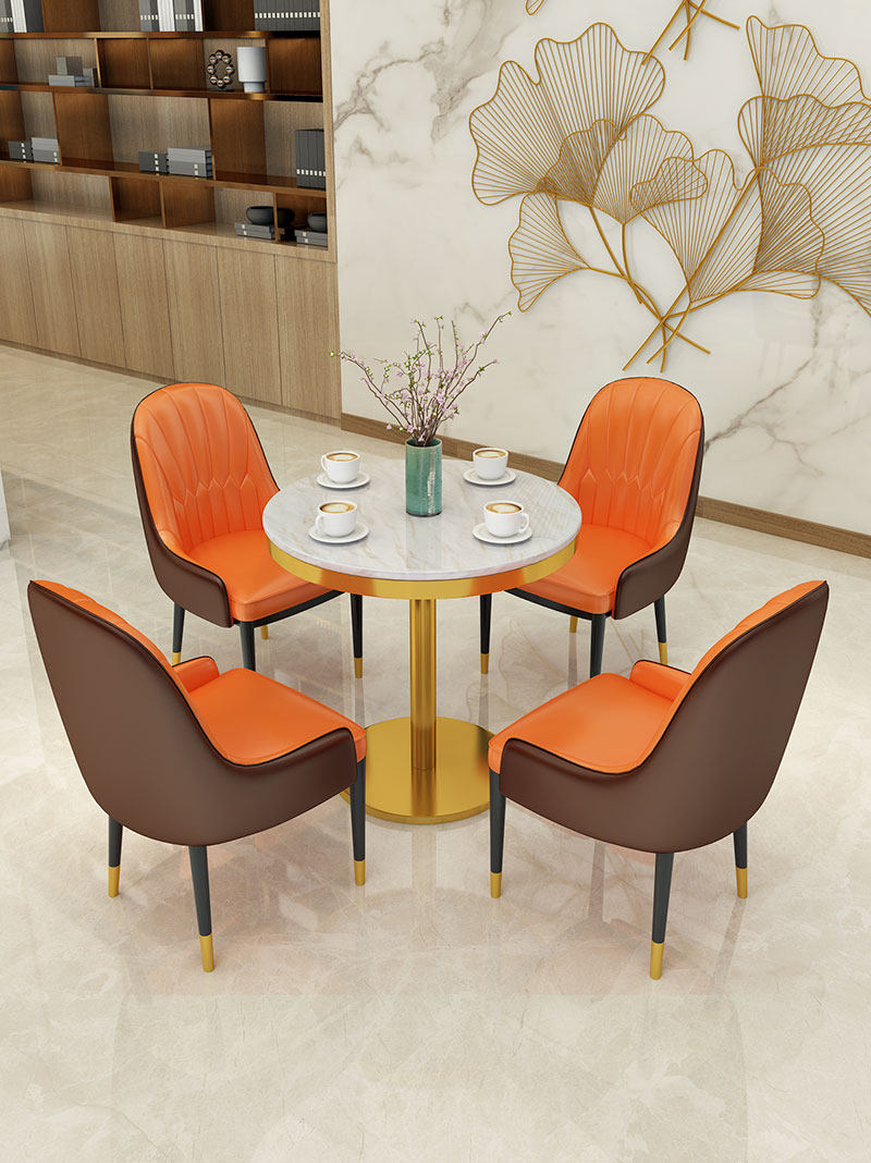 Light luxury stainless steel Nordic marble coffee table simple negotiation round table sales office reception business hotel table and chairs