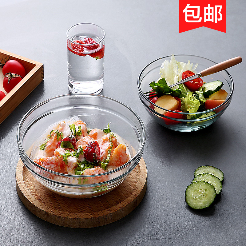 Transparent glass bowl Home dessert fruit salad bowl large heat-resistant soup bowl creative eating small tableware instant noodle bowl