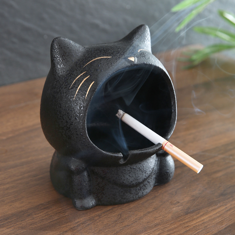 Cute cartoon cat creative ashtray ceramic home living room personality fashion trend anti-fly ash large ashtray