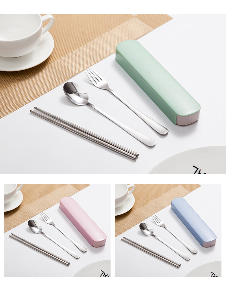 Bộ dao kéo bằng thép không gỉ Bộ đũa cầm tay Bộ nĩa ba mảnh Có hộp Kéo ra cho sinh viên Dao kéo du lịch muỗng ăn cơm