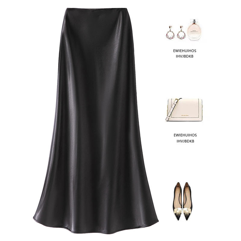 Light Luxury 100% Acetate Skirt 2026 Spring/Summer New Style Small A-Line Fishtail Skirt Slimming Versatile High-End Black Women's Long Skirt Light Luxury 100% Acetate Skirt 2026 Spring/Summer New Style Small A-Line Fishtail Skirt Slimming Versatile High-End Black Women's Long Skirt