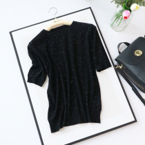 Ku Yin afternoon sunshine bling sequins ruthless beautiful very good wear loose pullover wool knitted short sleeve t-shirt