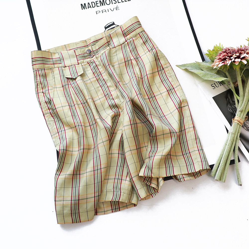 Cuyin little lord Yuppie cavity tone Inn checkered Coloured Bermuda shorts High waist thin loose short 50% pants