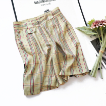 Ku Yin little master yuppie accent British Plaid color Bermuda shorts high waist thin loose short pants