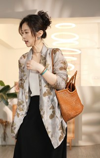 Ramie Fashionable Ginkgo Print Blazer