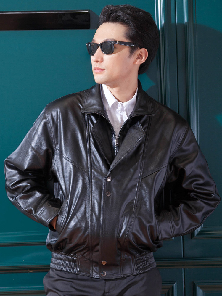 Leather leather men's first layer cowhide riding suit male motorcycle pilot leather jacket male plus cotton leather air force winter