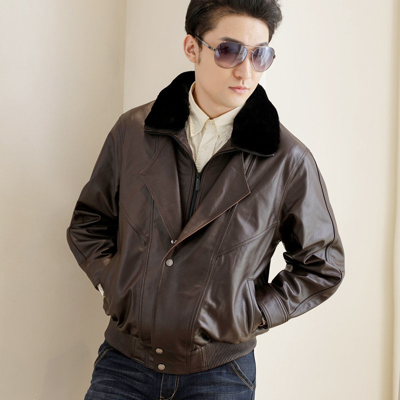 Headliner Deer Skin Leather Clothing Male Dermis Air Force Pilot Leather Jacket Minke Liner Mid Aged Fur Integrated Jacket Man