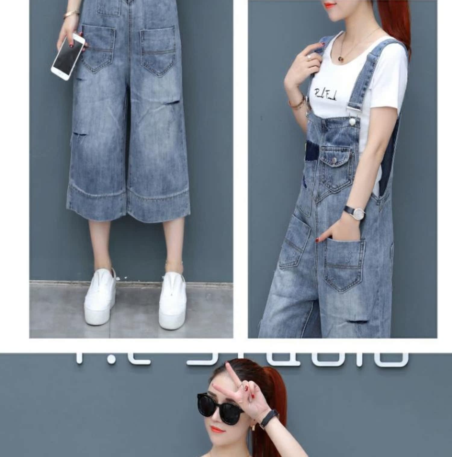 Mùa hè 2019 quần mới của phụ nữ quần jeans Phiên bản Hàn Quốc của quần yếm đã mỏng mỏng thẳng ống rộng quần phù hợp với thủy triều - Quần jean quần áo nữ