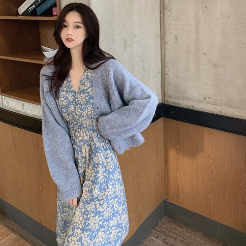 Комплект, юбка, кардиган, весеннее платье, французский стиль, в цветочек, коллекция 2023, городской стиль