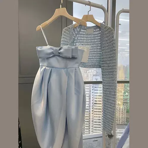 Летний универсальный комплект, платье-комбинация, кардиган, французский стиль, в западном стиле