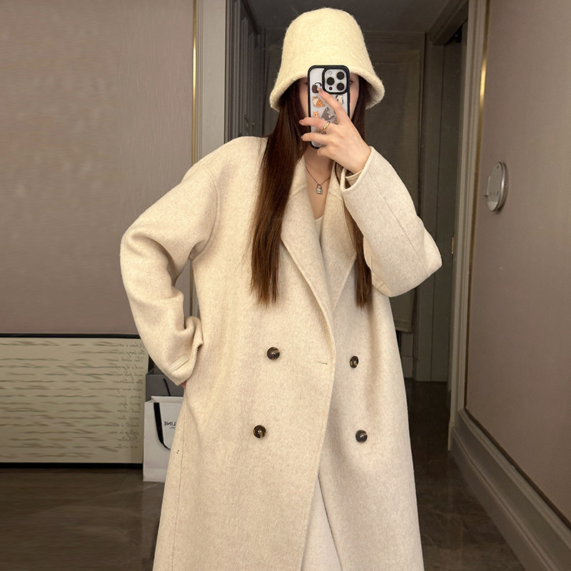 Advanced senses wool cashmere big coat female autumn winter 2023 new Korean teas with thickened fur coats-Taobao