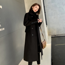 Black woolen coat Womens Mid-length 2021 New Korean version of winter over the knee Hepburn wind woolen jacket