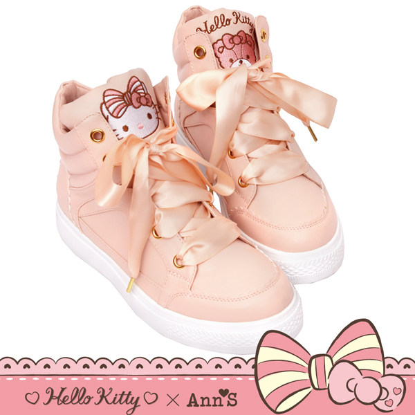 HELLO KITTY X AnnS Garden Satin with butterfly knots pink sneakers-Pink