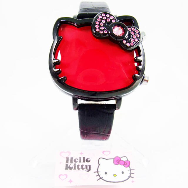 HELLO KITTY Cute shape crystal diamond electronic watch (black red) - Taobao