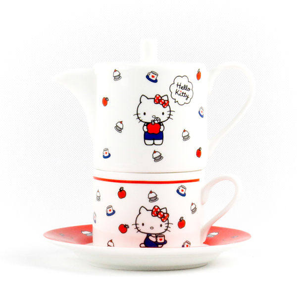 Hello Kitty Stacked Afternoon Tea Ceramic Plate, Cup and Pot Set