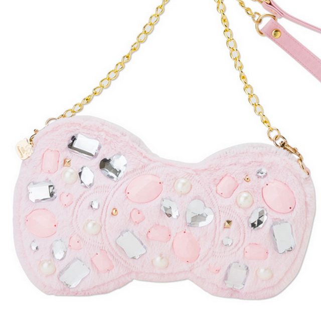 Hello Kitty 40th Anniversary Shiny Jewel Ribbon Collection Bow Shape Plush Crossbody Bag