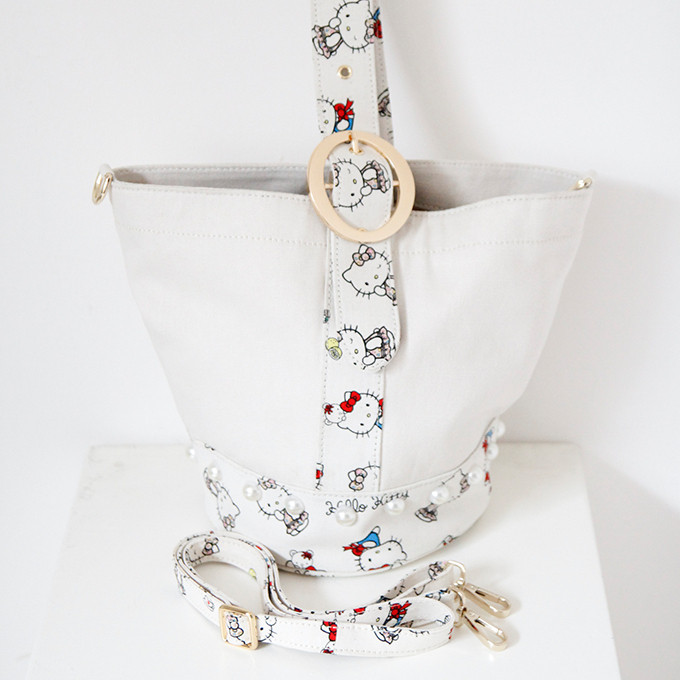 ninaew x hello kitty limited edition cute kitty beaded canvas bucket bag