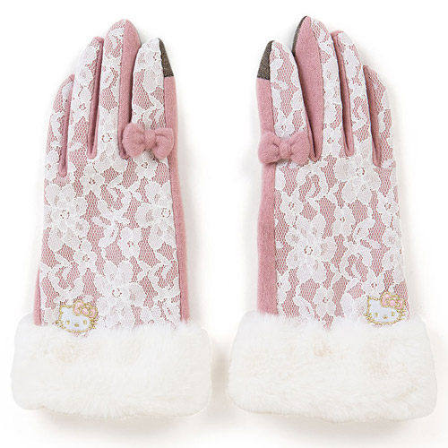 HELLO kitty FINE SUEDE FIBER CAN TOUCH THE GAYSEE WOMEN'S GLOVE (Pink Lace)