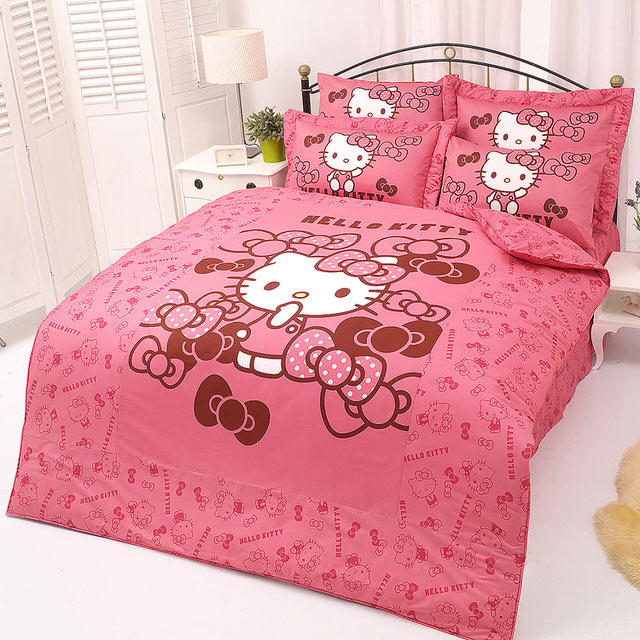 HELLO KITTY my little cuddly series-double pure cotton four-piece bed-bag dual-use by group (powder)