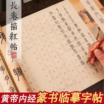 Calligraphy Copybook of the Complete Text of the Huangdi Neijing in Seal Script, Traditional Chinese Medicine Classic Practice Copybook for Adults, Soft Brush Qin Seal Script, Small Regular Script, Han Script, Calligraphy Long Scroll, Beginner's Set for Penmanship, Fountain Pen Style Set